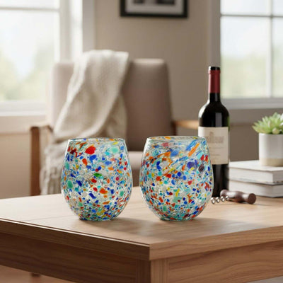 Handblown XL Stemless Wine Glass | Confetti Pebble Pattern