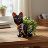 Handmade Cat Planter | Hand-Painted Cat Talavera Artwork