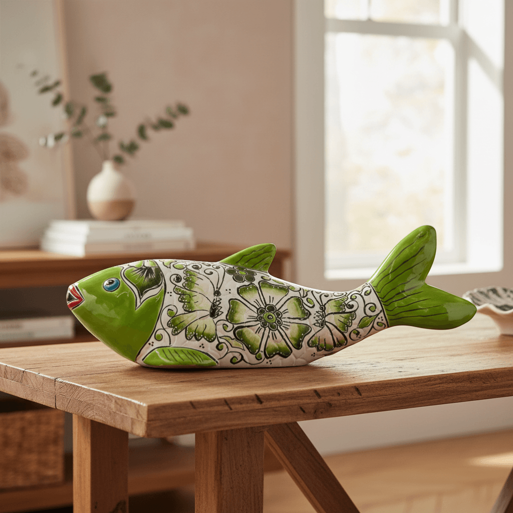 Large Handmade Talavera Fish Statue | Colorful Cultural Art
