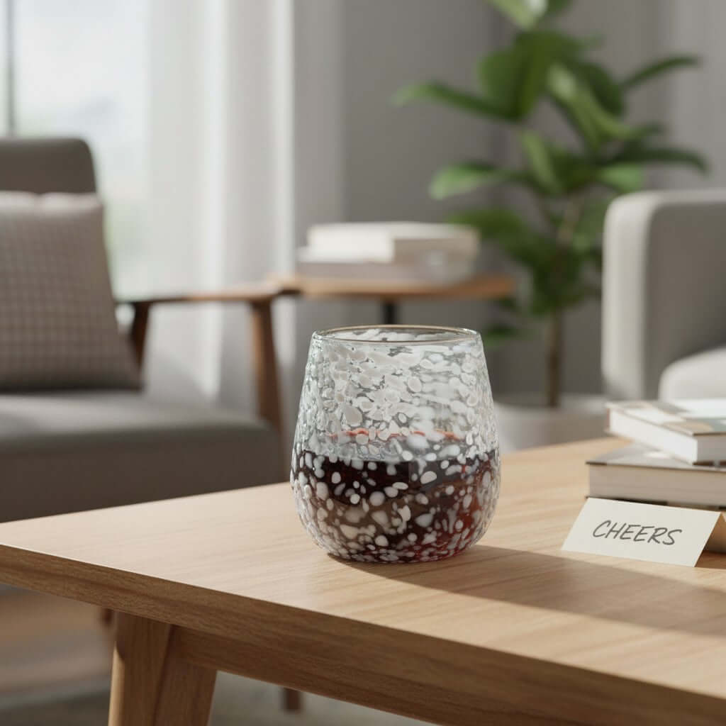 White Pebbled Wine Glass | Hand-Blown Mexican Stemless Glassware