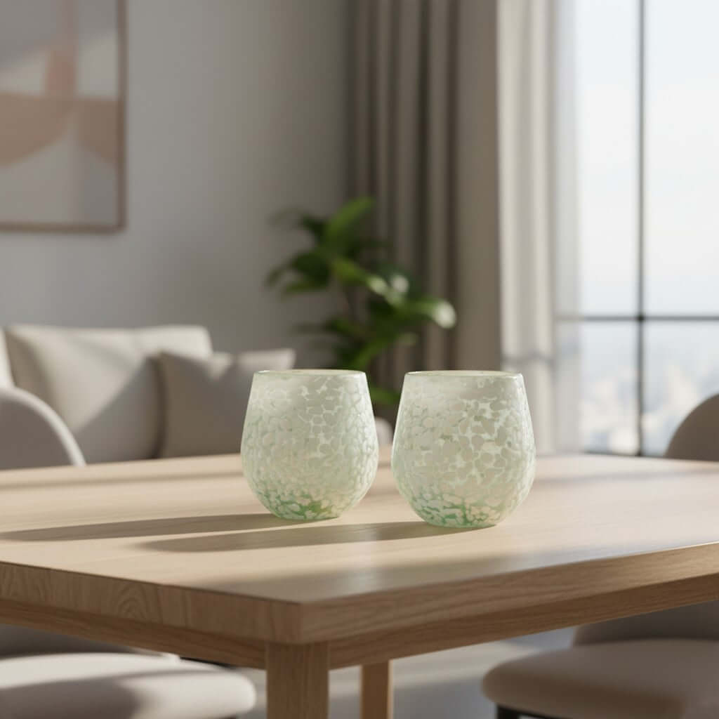 White Pebbled Wine Glass | Hand-Blown Mexican Stemless Glassware