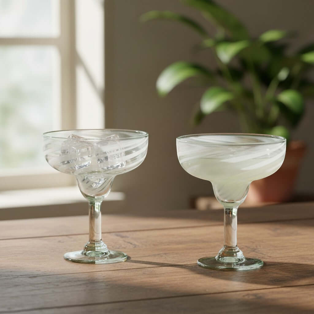 White Swirl Margarita Glass | Hand-Blown Mexican Barware