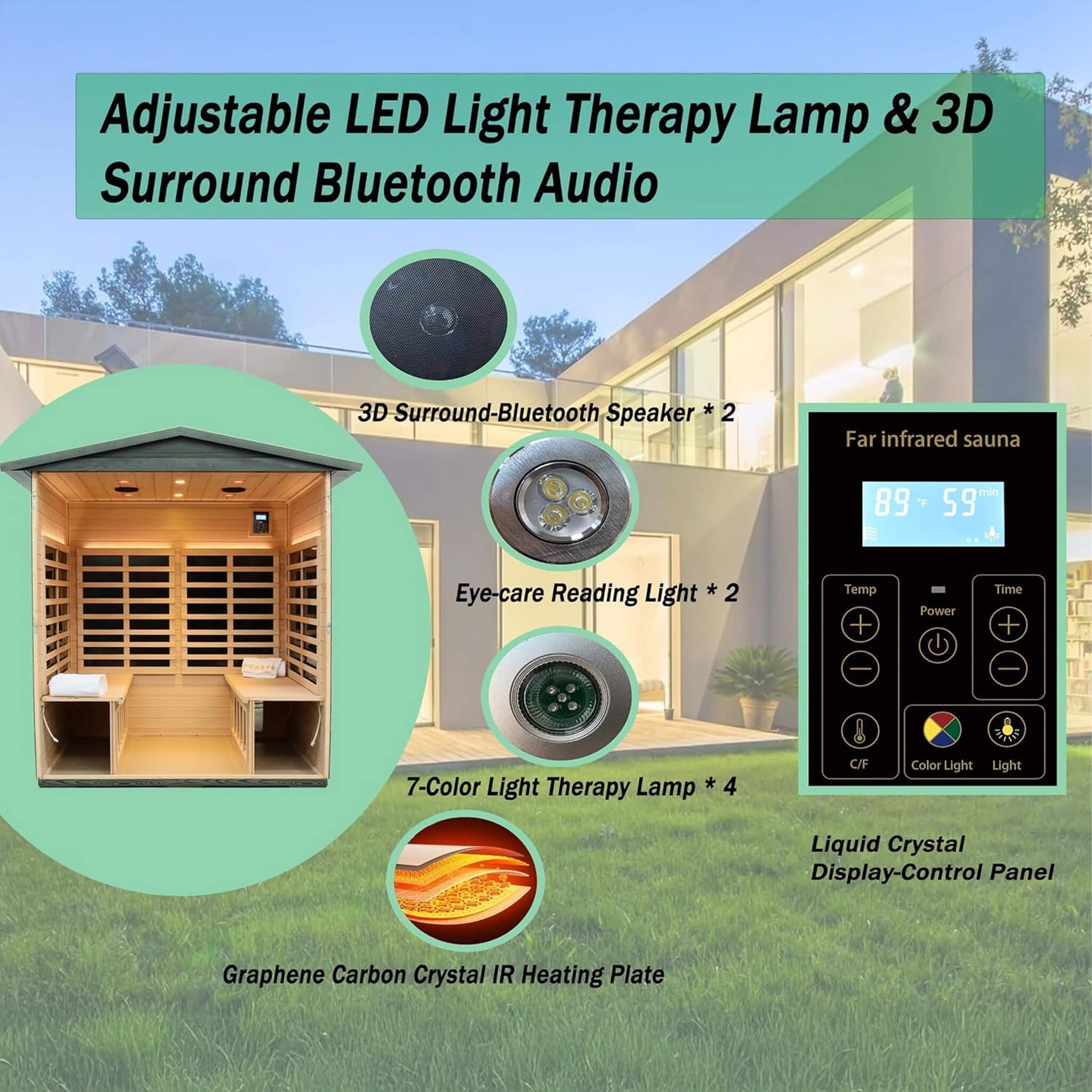 Eterna 4-Person Full-Spectrum Low EMF Carbonized Composite Infrared Sauna Room With Bluetooth Speakers (SAK70182)