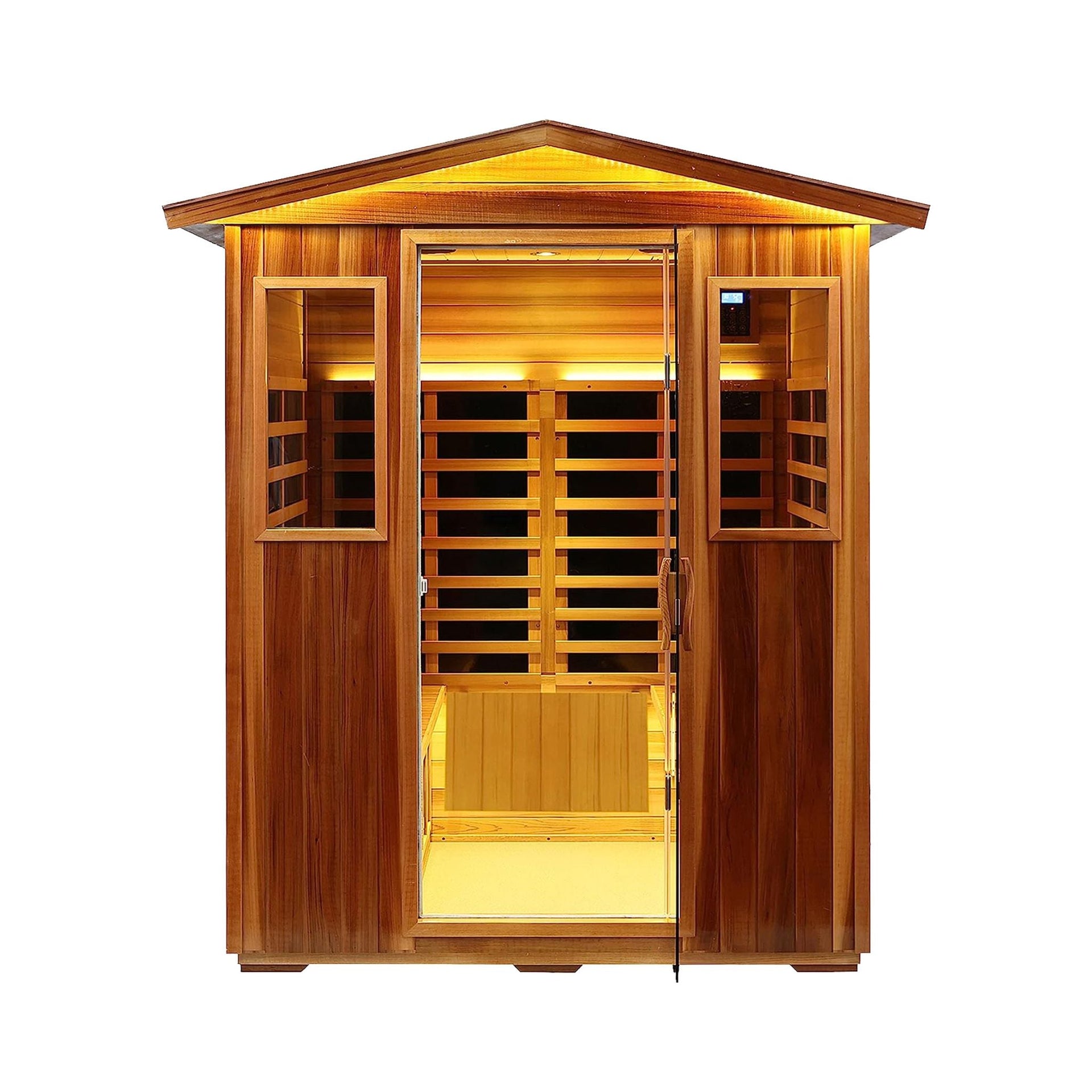 Kairo 4-Person Outdoor Infrared Hemlock Sauna With Tempered Glass Door (SAK82140)