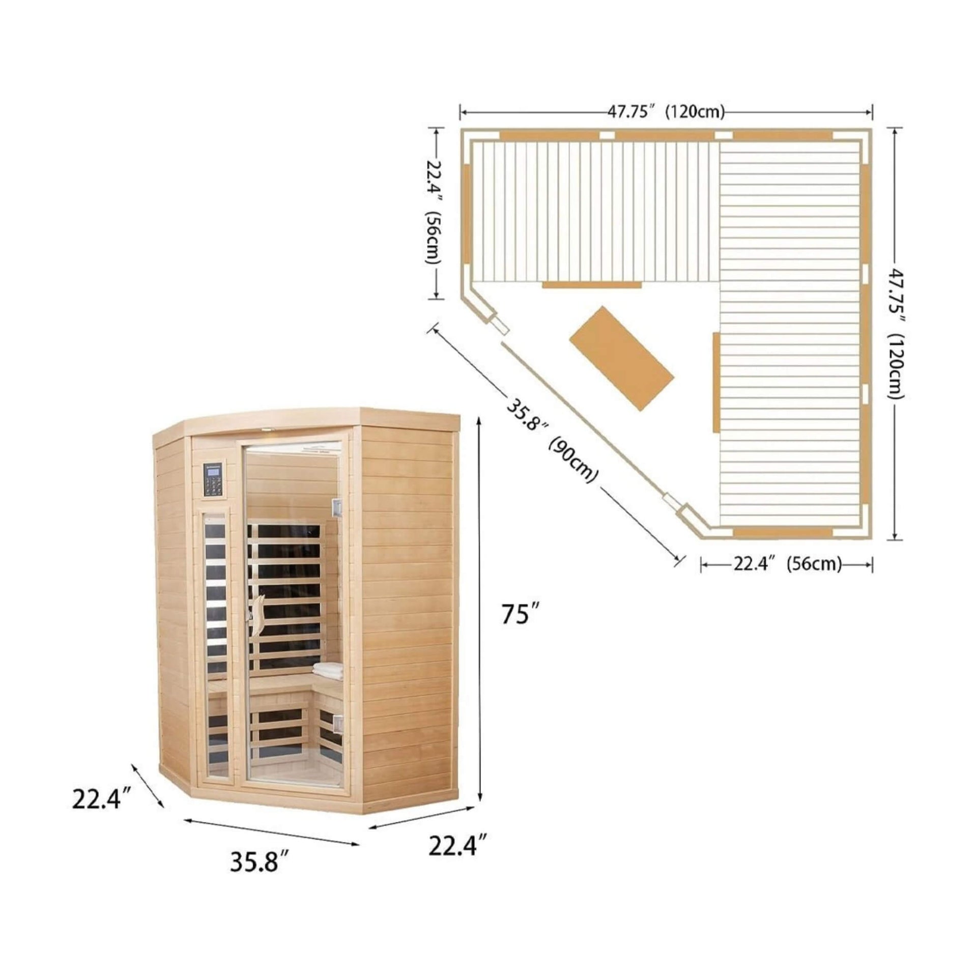 Laurent Premium 2-Person 1600W Corner Space Infrared Wooden Sauna Room With Bluetooth Speakers (SAK81524)