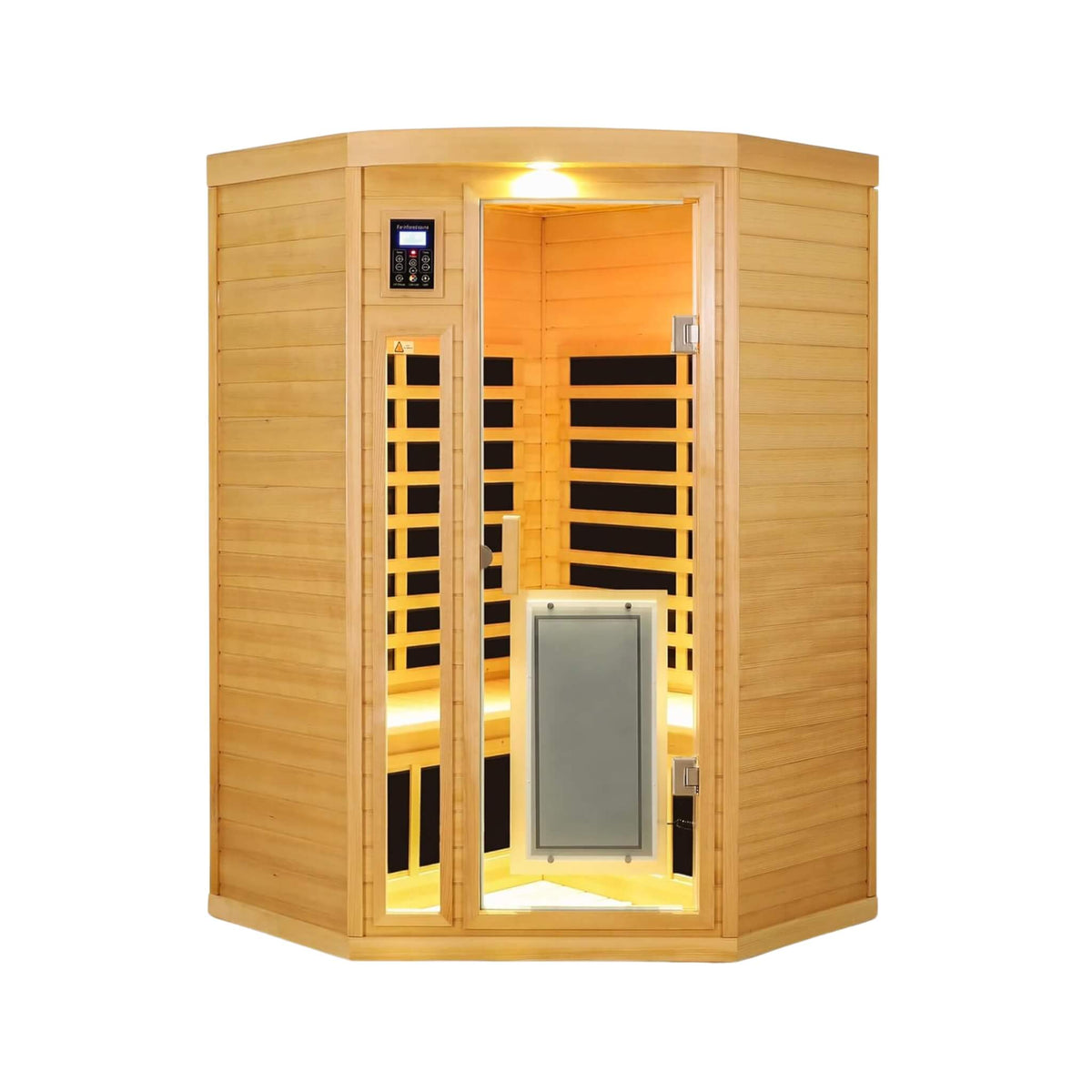 Laurent Premium 2-Person 1600W Corner Space Infrared Wooden Sauna Room With Bluetooth Speakers (SAK81524)
