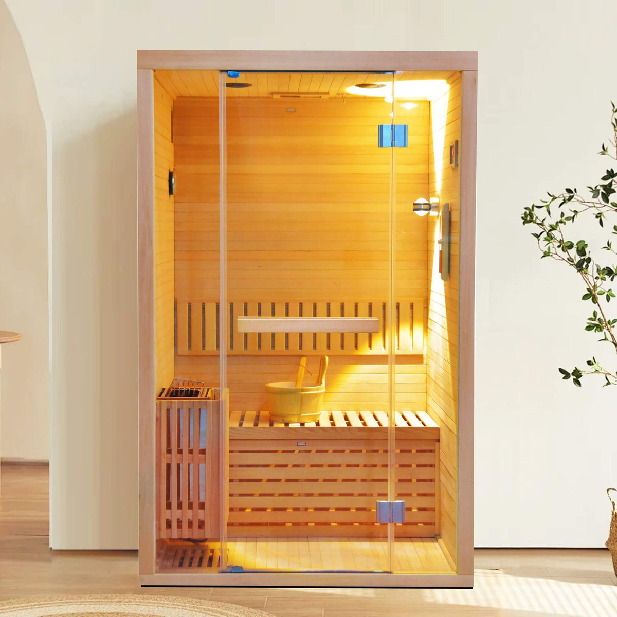Alpine Premium 2-Person 3KW Hemlock Wood Sauna With LED Wall Light (SAK28471)