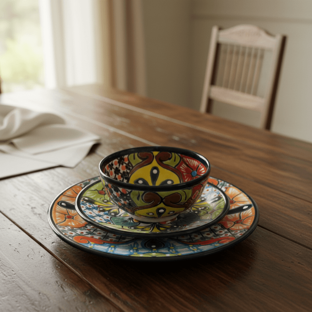 20-Piece Talavera Dinnerware Set | Handmade Floral Tableware (Seats 6)