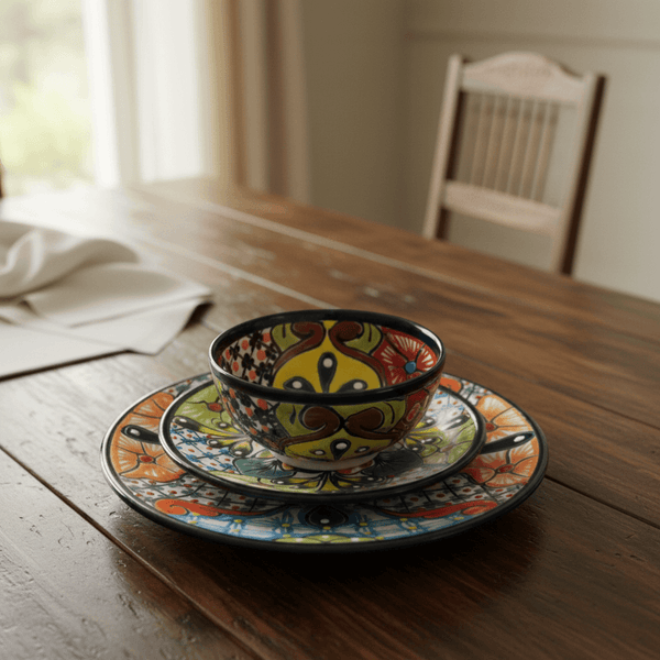 20-Piece Talavera Dinnerware Set | Handmade Floral Tableware (Seats 6)