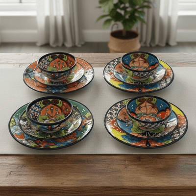 20-Piece Talavera Dinnerware Set | Handmade Floral Tableware (Seats 6)