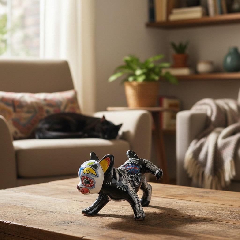 Talavera Peeing Chihuahua | Day of the Dead Mexican Figurine