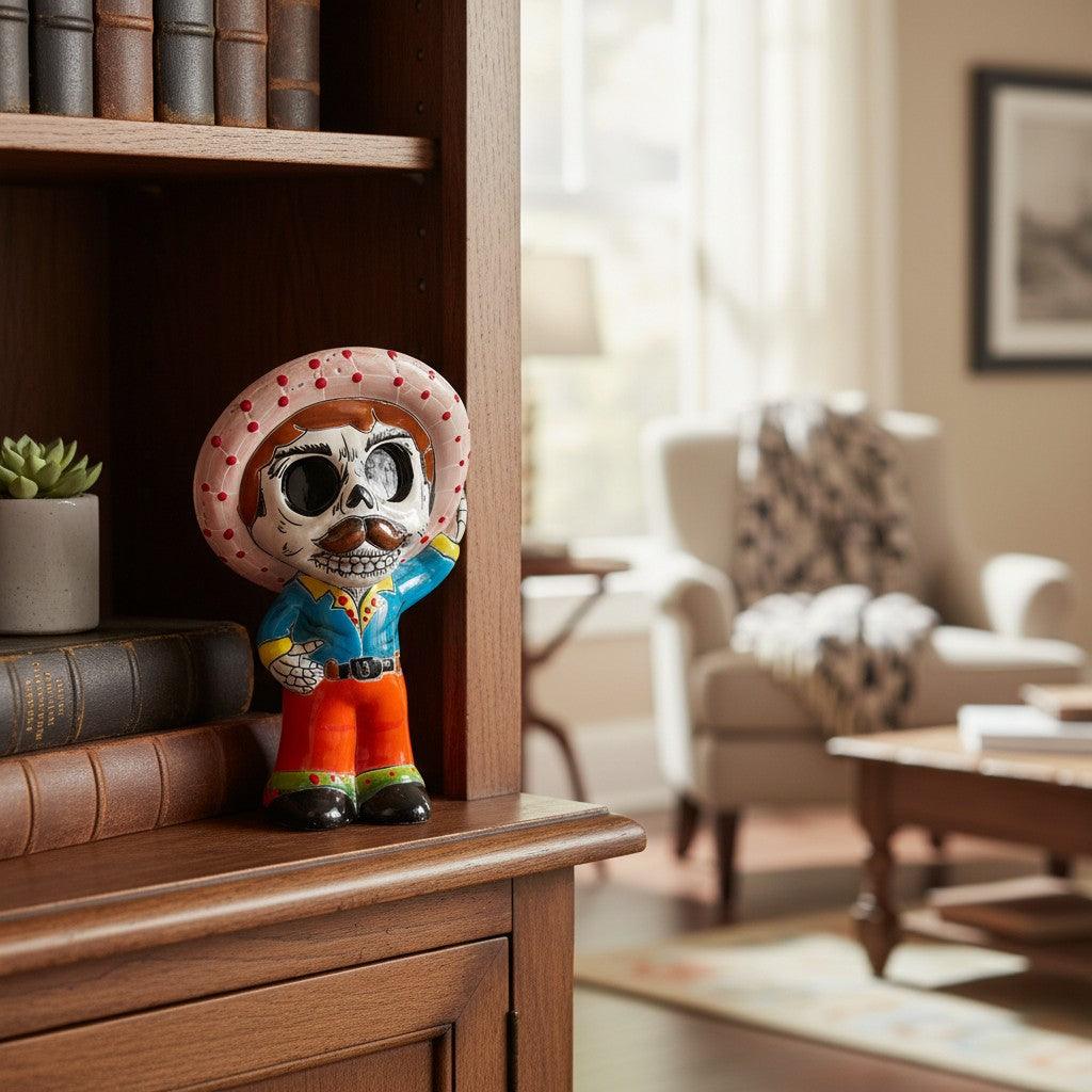 Talavera Skeleton Statue | Day of the Dead Figurine with Sombrero