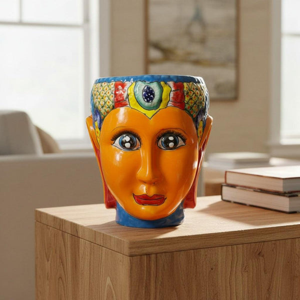 Talavera Face Planter | Hand-Painted Mexican Lady Pot Folk Art