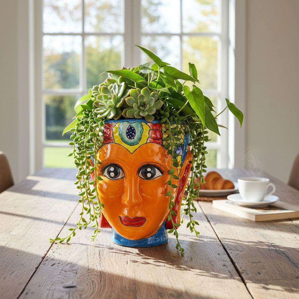 lady face pot plant Talavera Face Planter