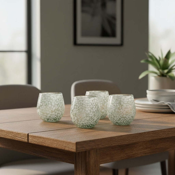 White Pebbled Wine Glass | Hand-Blown Mexican Stemless Glassware