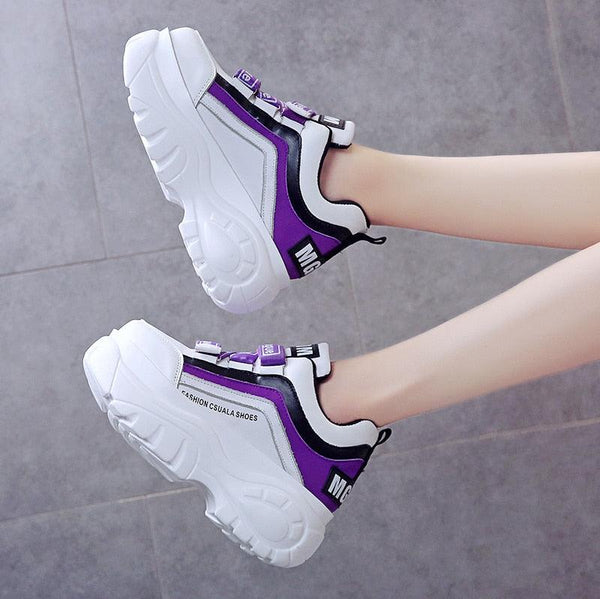 Thick Bottom Chunky Womens Sneakers White Black High Heels Strong Woman Casual Autumn Winter Footwear Casual Everyday Walking Fashionable Sneakers