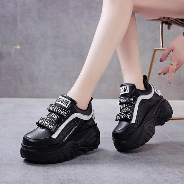 Thick Bottom Chunky Womens Sneakers White Black High Heels Strong Woman Casual Autumn Winter Footwear Casual Everyday Walking Fashionable Sneakers