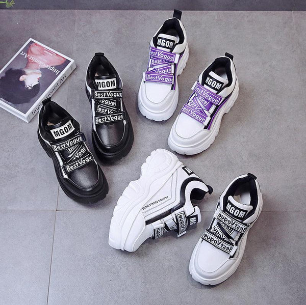 Thick Bottom Chunky Womens Sneakers White Black High Heels Strong Woman Casual Autumn Winter Footwear Casual Everyday Walking Fashionable Sneakers