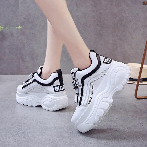 Thick Bottom Chunky Womens Sneakers White Black High Heels Strong Woman Casual Autumn Winter Footwear Casual Everyday Walking Fashionable Sneakers