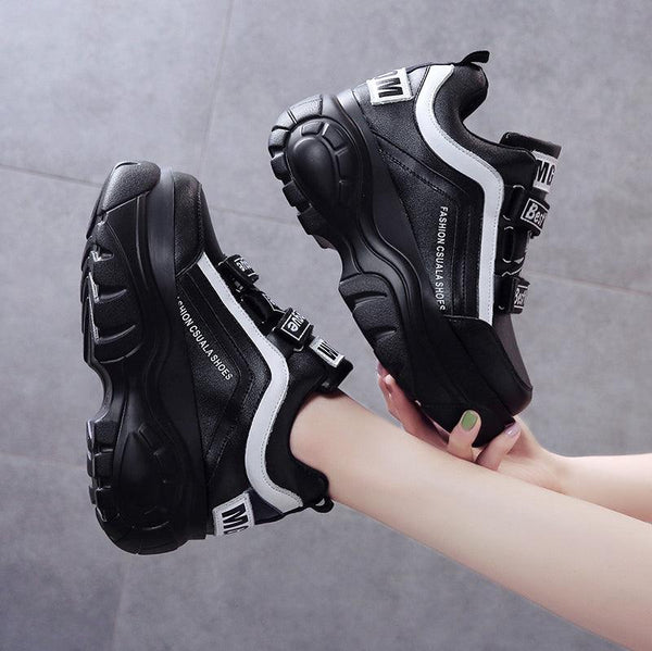 Thick Bottom Chunky Womens Sneakers White Black High Heels Strong Woman Casual Autumn Winter Footwear Casual Everyday Walking Fashionable Sneakers