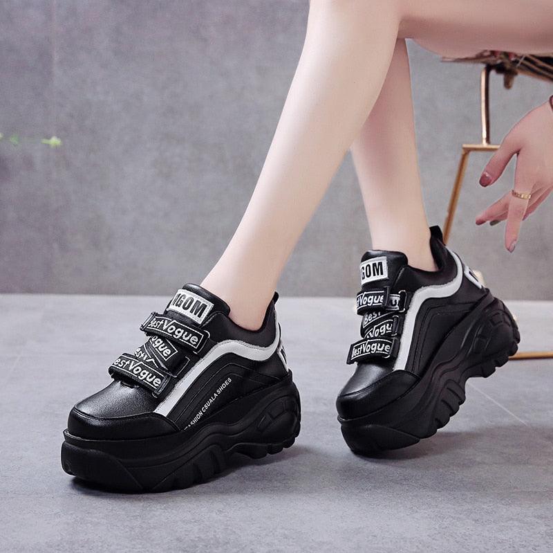 Thick Bottom Chunky Womens Sneakers White Black High Heels Strong Woman Casual Autumn Winter Footwear Casual Everyday Walking Fashionable Sneakers