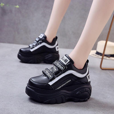 Thick Bottom Chunky Womens Sneakers White Black High Heels Strong Woman Casual Autumn Winter Footwear Casual Everyday Walking Fashionable Sneakers