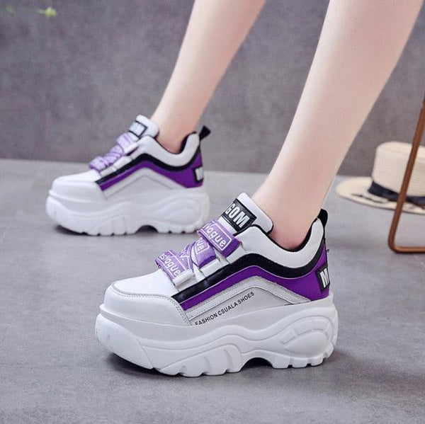 Thick Bottom Chunky Womens Sneakers White Black High Heels Strong Woman Casual Autumn Winter Footwear Casual Everyday Walking Fashionable Sneakers