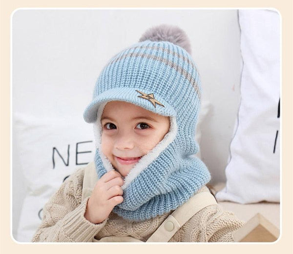 Thick Knitted Acrylic Winter Beanie Hats For Kids Child Outdoor Warm Balaclava Cap Girls Boys Bib Mask Face Cover Hairball Hat  Beanie Cap Mask Scarf Hat Set Outdoor Sport Warm Beanies Hat For Men Knitted Hats Bandana Hiking Camping Kid Neck Warmer Cap