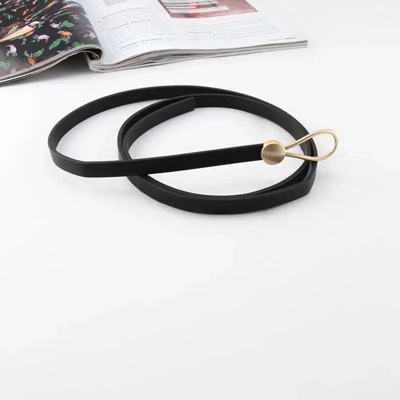 Thin Golden Buckle PU Leather Strap Belts For Women Casual Dress Luxurious Ladies Waist Belt
