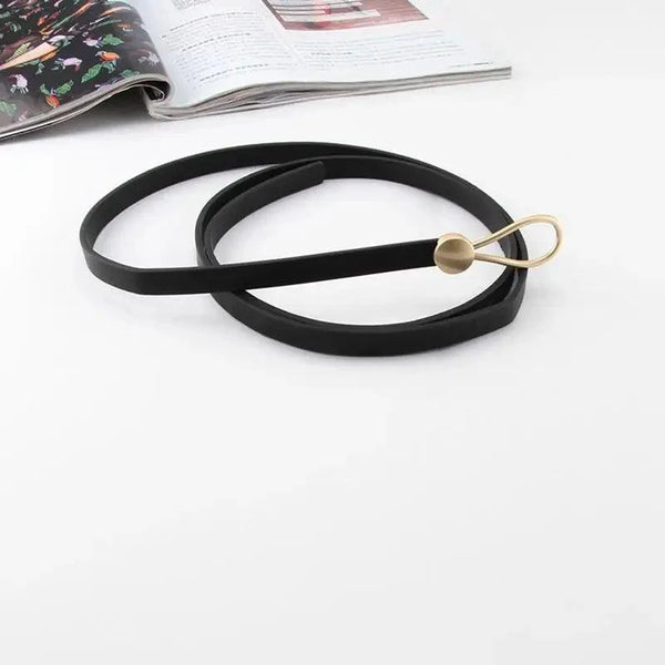 Thin Golden Buckle PU Leather Strap Belts For Women Casual Dress Luxurious Ladies Waist Belt