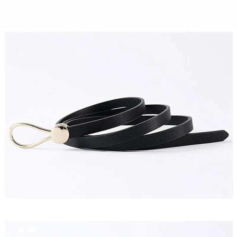 Thin Golden Buckle PU Leather Strap Belts For Women Casual Dress Luxurious Ladies Waist Belt