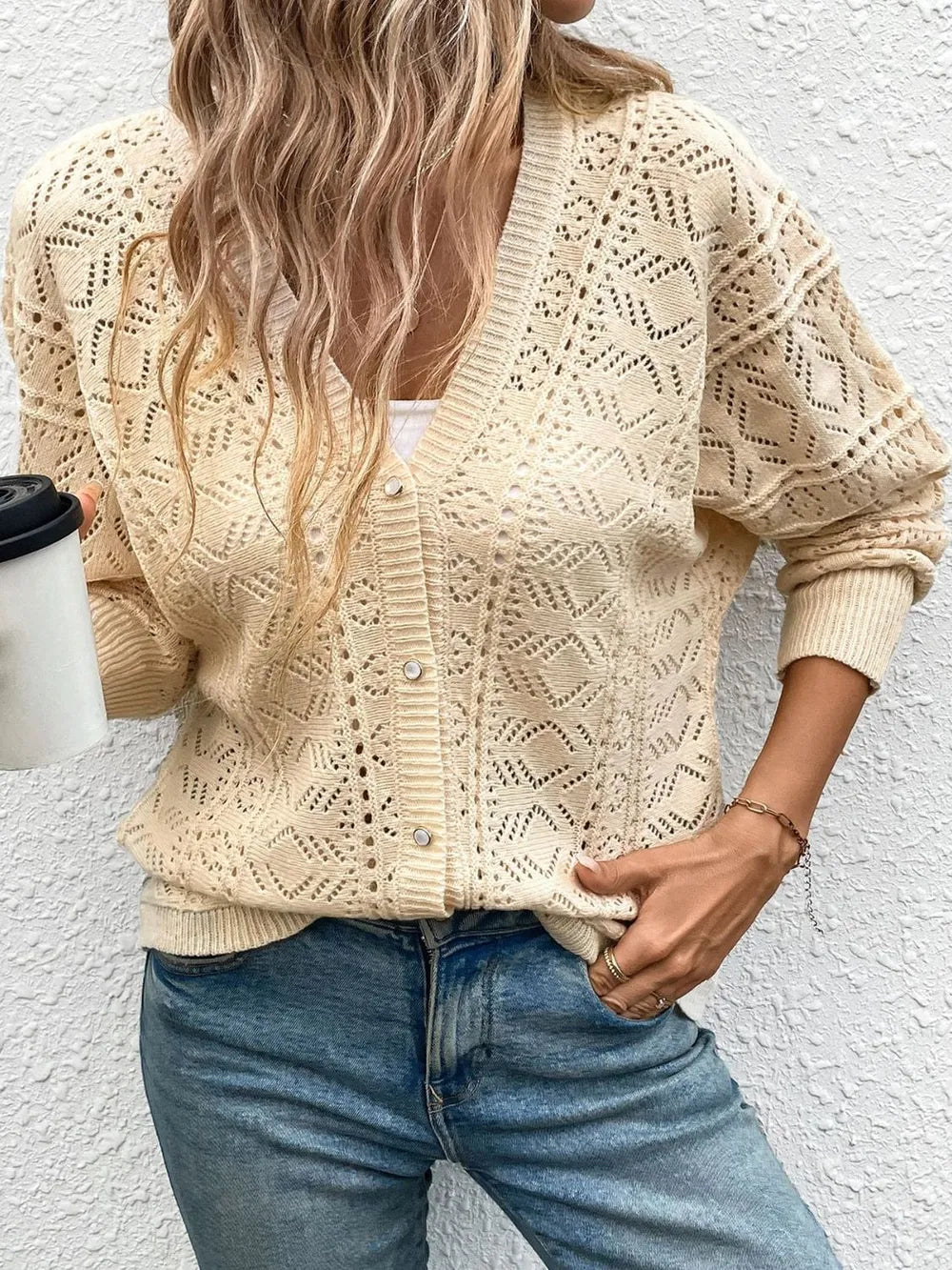 Thin knit short casual hollow cardigan
