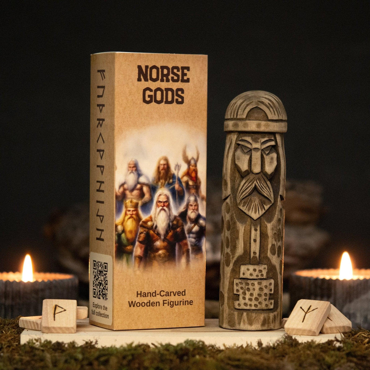Thor Wooden Figurine – 14 cm (5.7 inches) Hand-Carved Norse God of Thunder and Strength