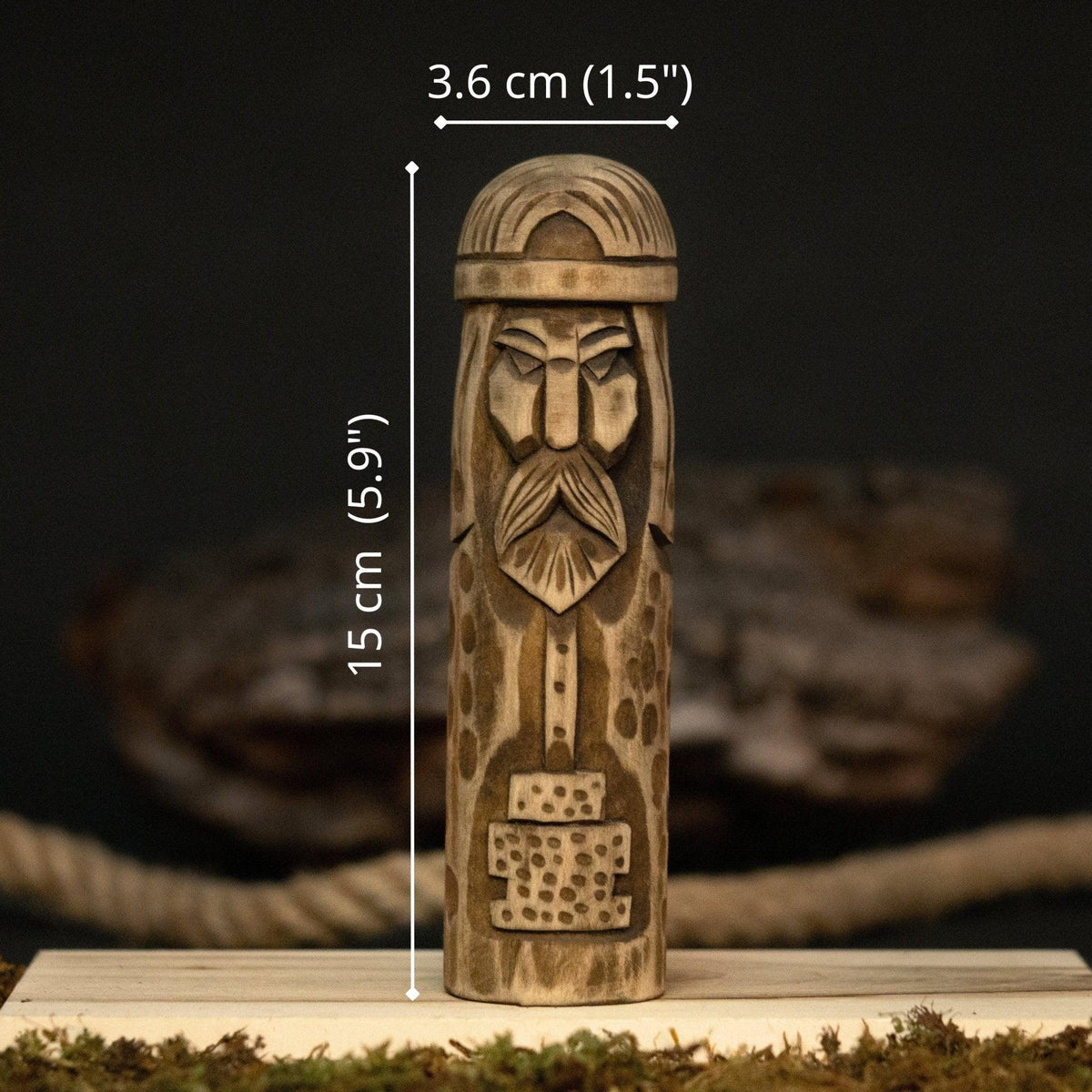 Thor Wooden Figurine – 14 cm (5.7 inches) Hand-Carved Norse God of Thunder and Strength