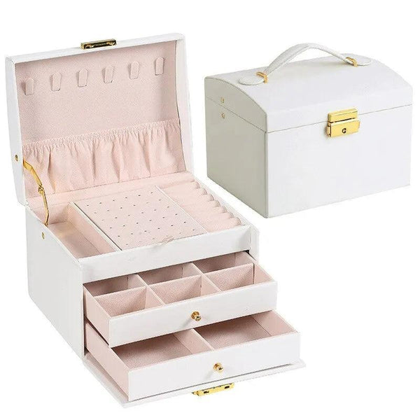 3 Layer Leather Jewelry Box Organizer with Drawers Velvet Lined 17.5cm