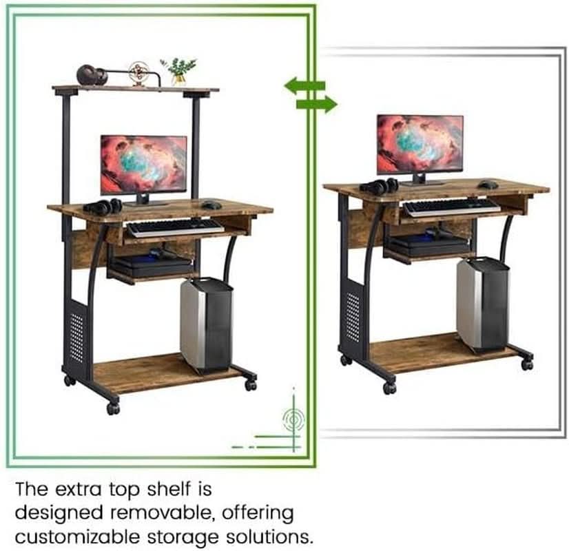 Three Tier Rolling Computer Desk with Keyboard Tray