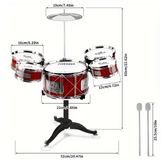 Kids Jazz Drum Set 5 Drum Kit with Cymbal Beginner Musical Toy