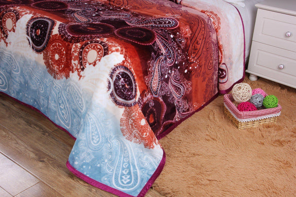 DaDa Bedding Paisley Dreams Floral Burgundy Mink Fleece Flannel Throw Blanket (XY0025)