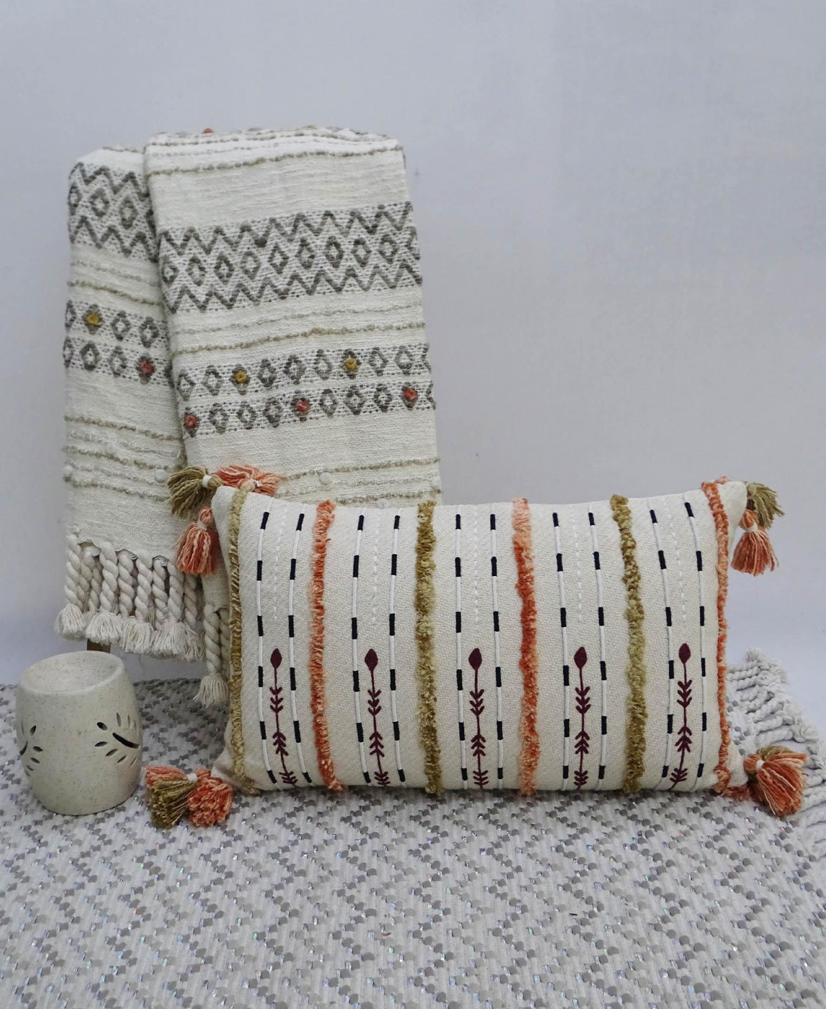 Handwoven Throw Pillow with Fringes 14