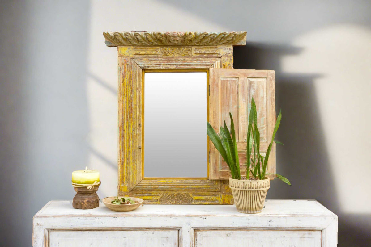 19th Century Carved Tibari Window Mirror