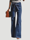 Tied Flare Jeans with Pockets - Navy / XL