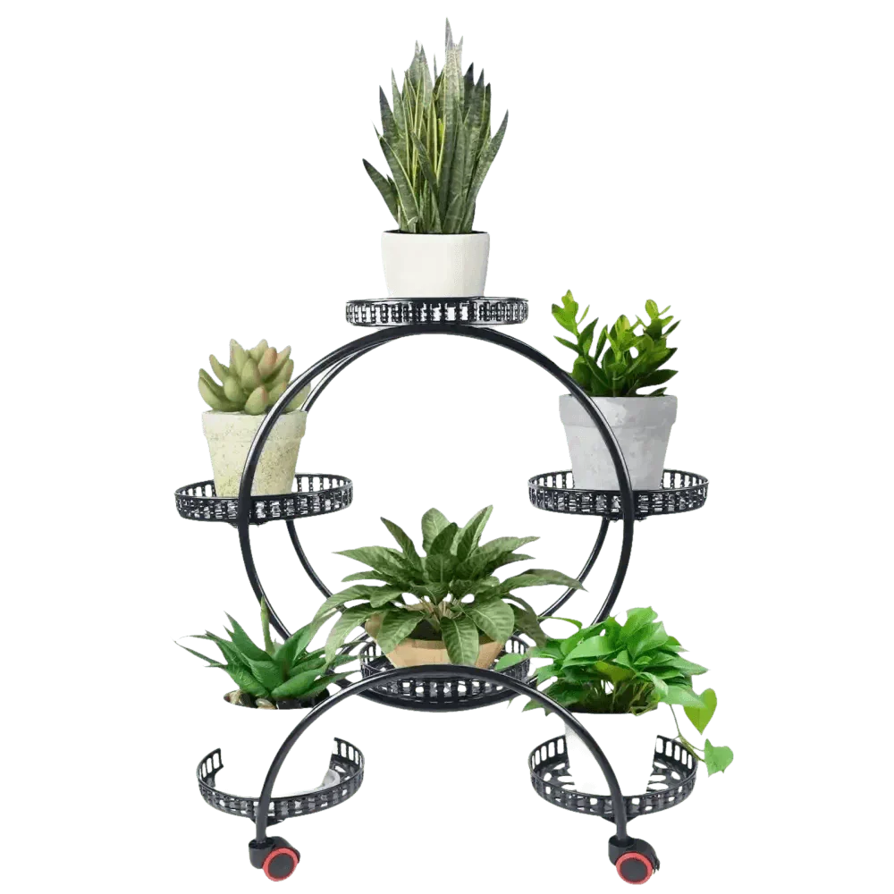 Black Metal Plant Stands Six Pots Circular Design