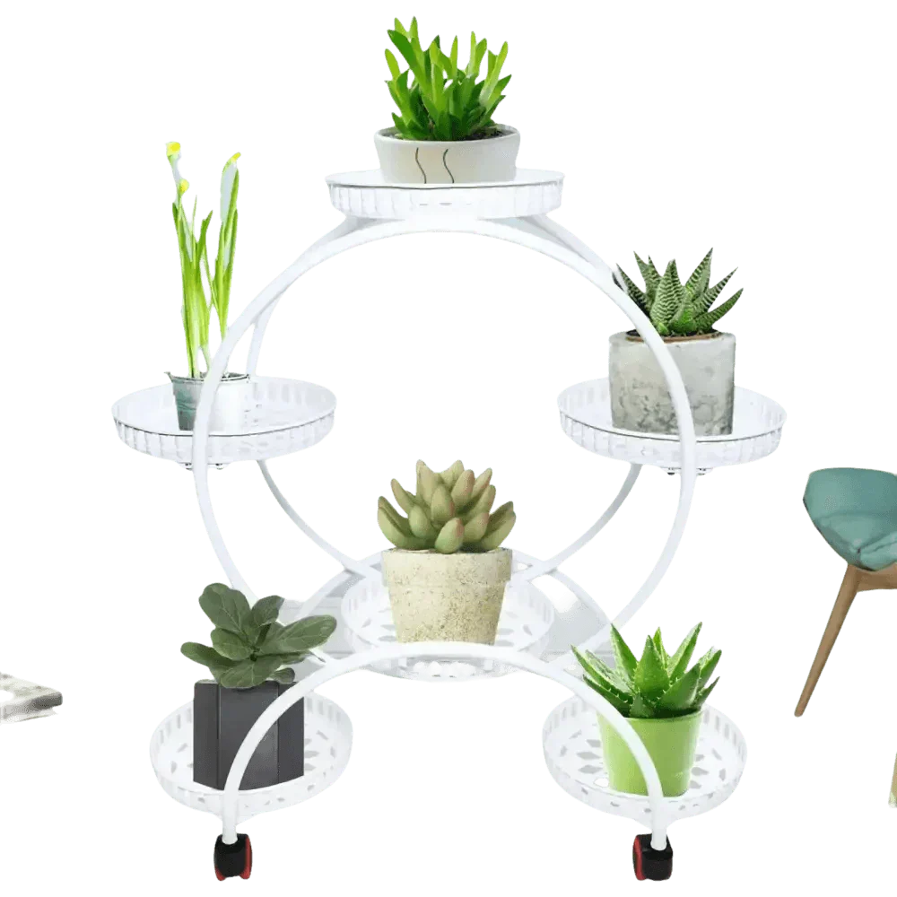 Black Metal Plant Stands Six Pots Circular Design