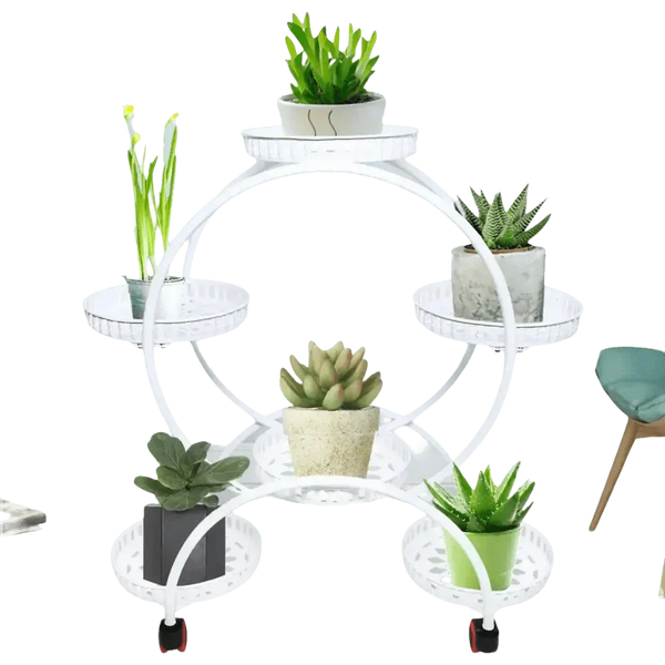Black Metal Plant Stands Six Pots Circular Design