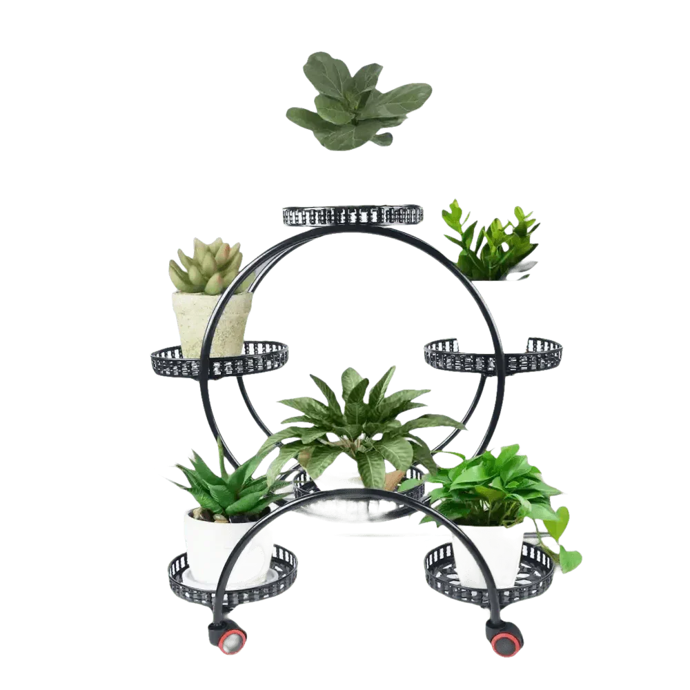 Black Metal Plant Stands Six Pots Circular Design