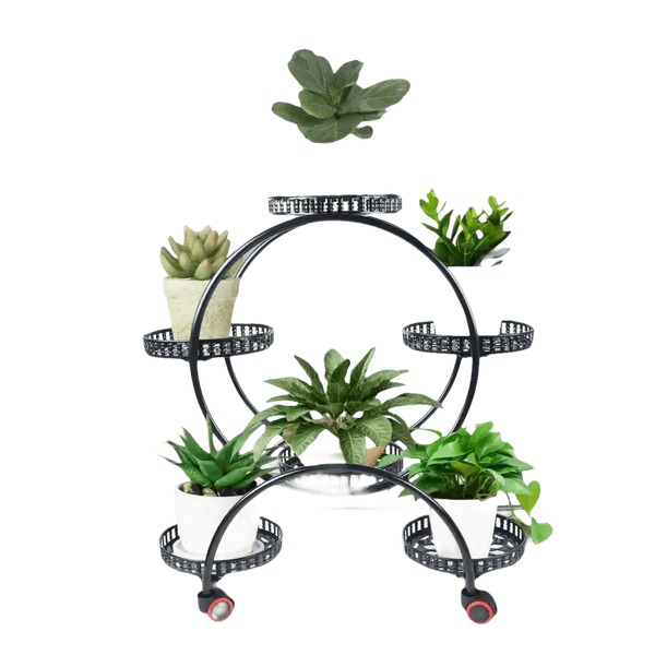 Black Metal Plant Stands Six Pots Circular Design