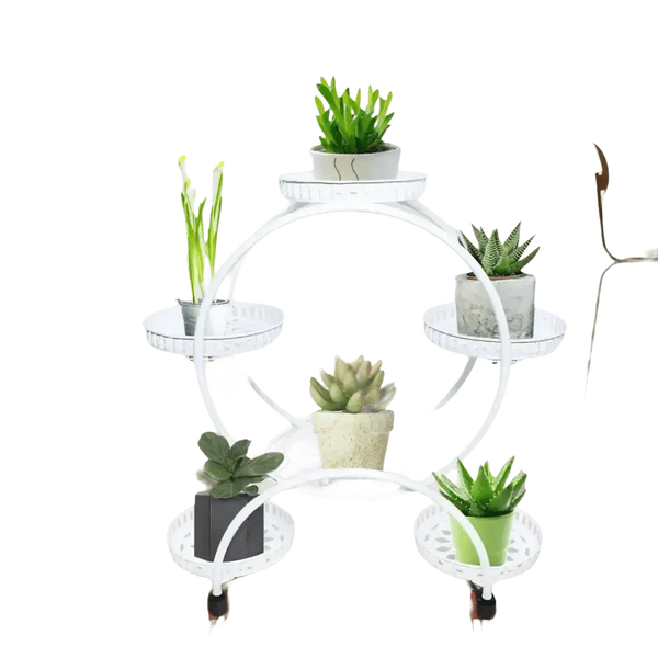 Black Metal Plant Stands Six Pots Circular Design