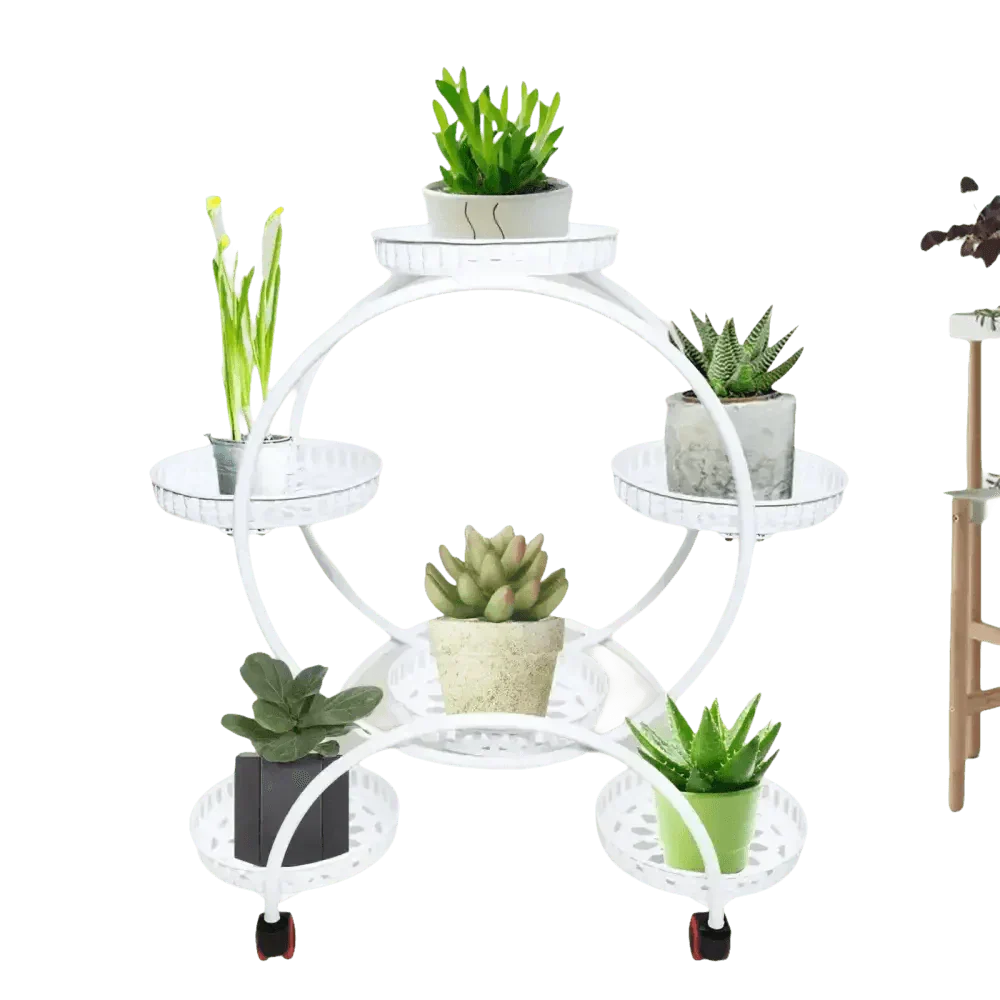 Black Metal Plant Stands Six Pots Circular Design