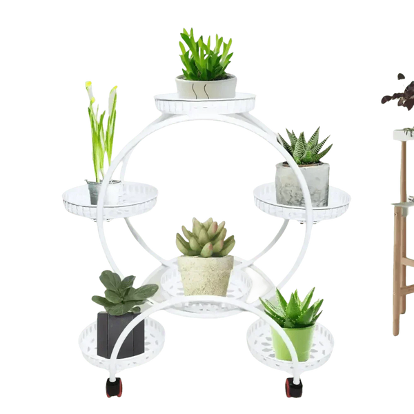 Black Metal Plant Stands Six Pots Circular Design
