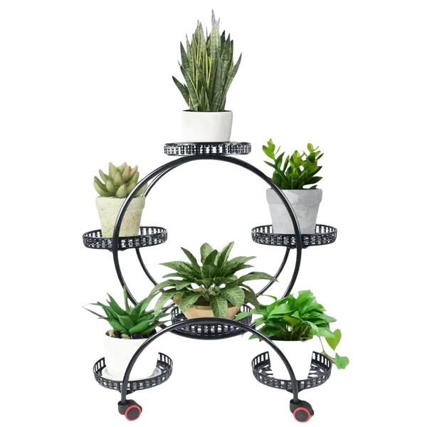Black Metal Plant Stands Six Pots Circular Design